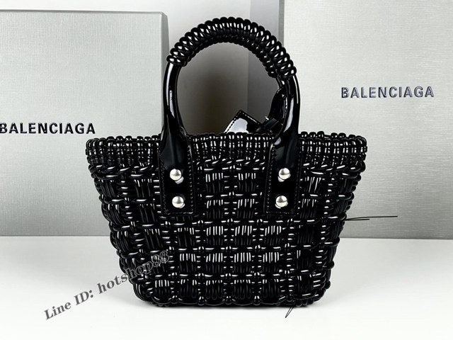 Balenciaga專櫃爆款漆面人造皮革編織敞口托特包 巴黎世家小號Bistro菜籃子包 款號：080808 fyj1281